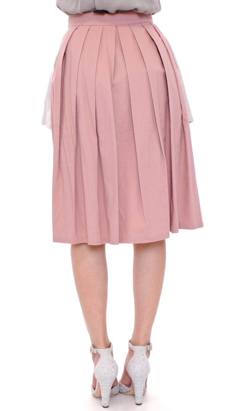  - Elegant Pleated Knee-length Skirt in Pink and Gray