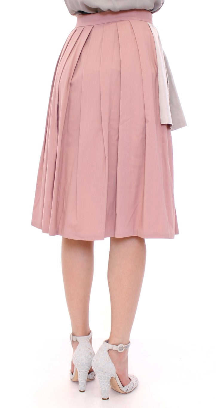  - Elegant Pleated Knee-length Skirt in Pink and Gray