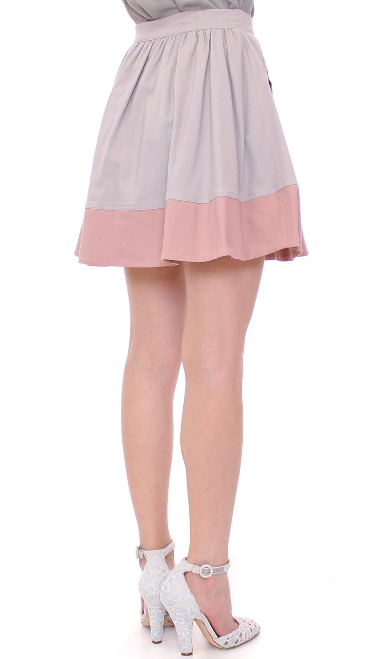  - Sleek Pleated Mini Skirt in Pink and Gray