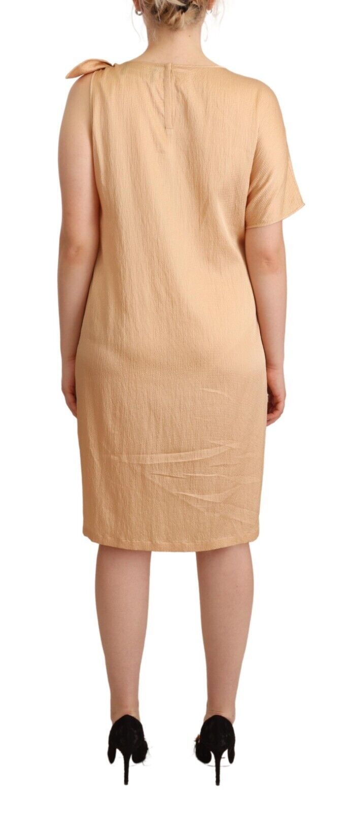  - Elegant One-Sleeve Beige Shift Dress