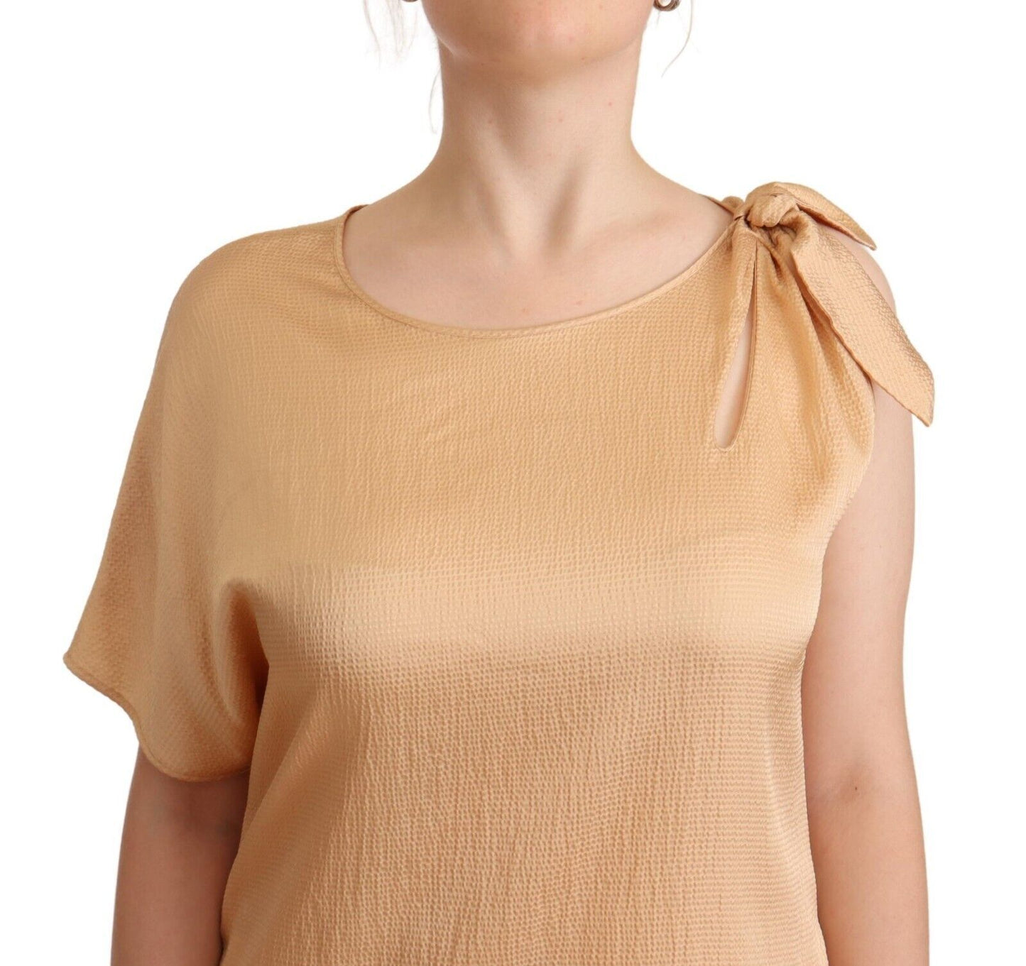  - Elegant One-Sleeve Beige Shift Dress