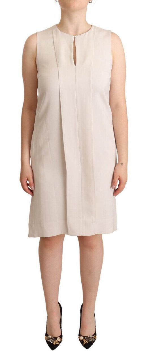  - Chic Beige Sleeveless Shift Dress