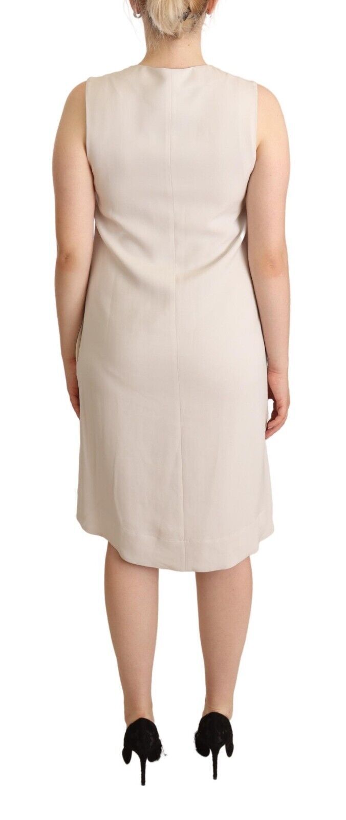  - Chic Beige Sleeveless Shift Dress