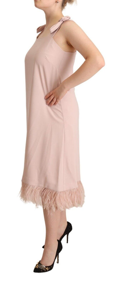  - Chic Sleeveless Midi Dress with Feather Trim