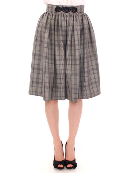  - Elegant Gray Checkered Wool Shorts Skirt