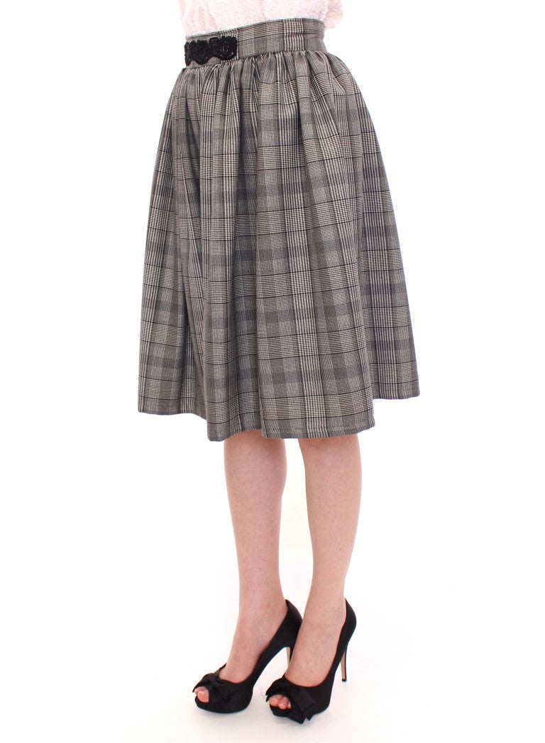  - Elegant Gray Checkered Wool Shorts Skirt