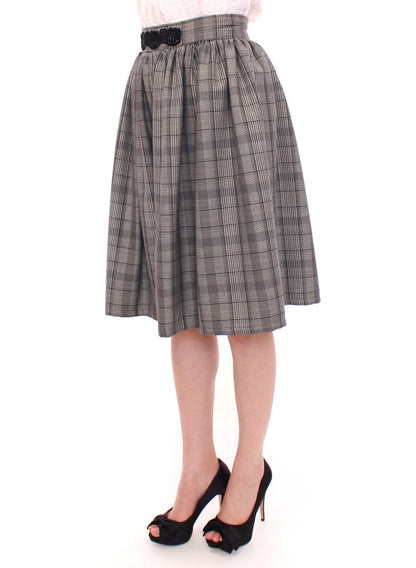  - Elegant Gray Checkered Wool Shorts Skirt