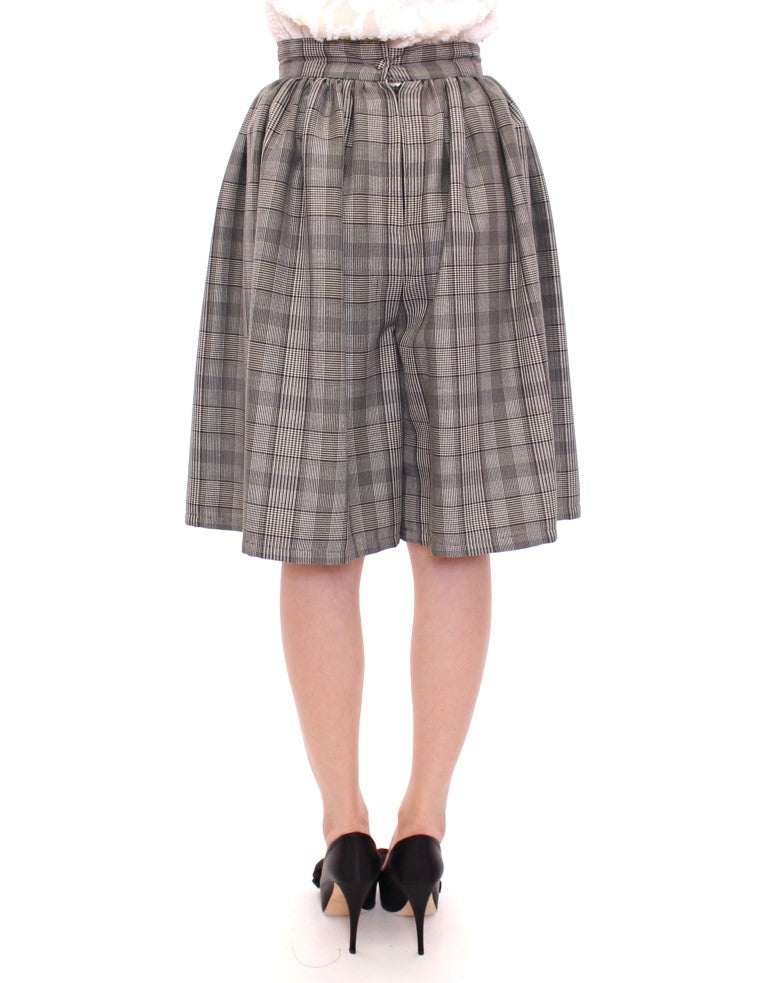 Elegant Gray Checkered Wool Shorts Skirt - The Luxe Alliance