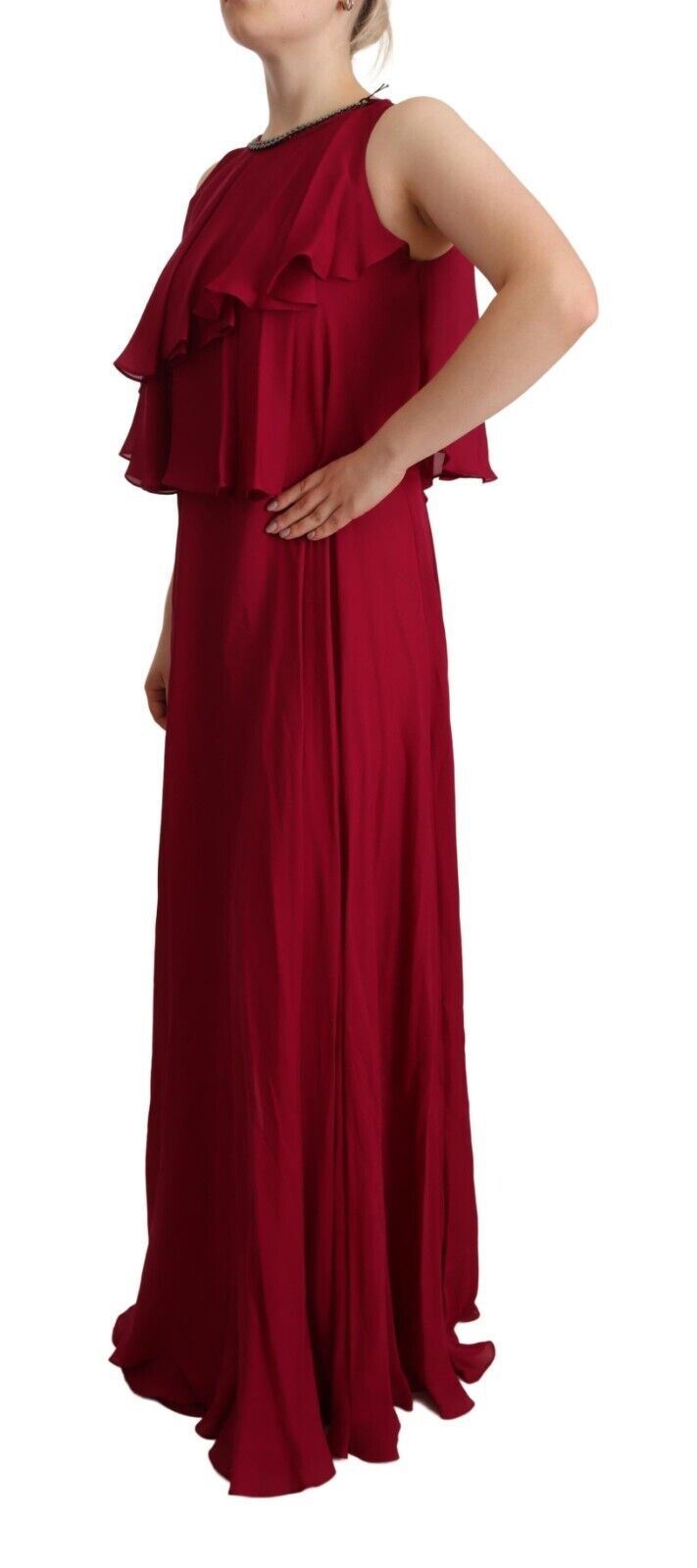  - Elegant Silk Sleeveless Ruffled Maxi Dress