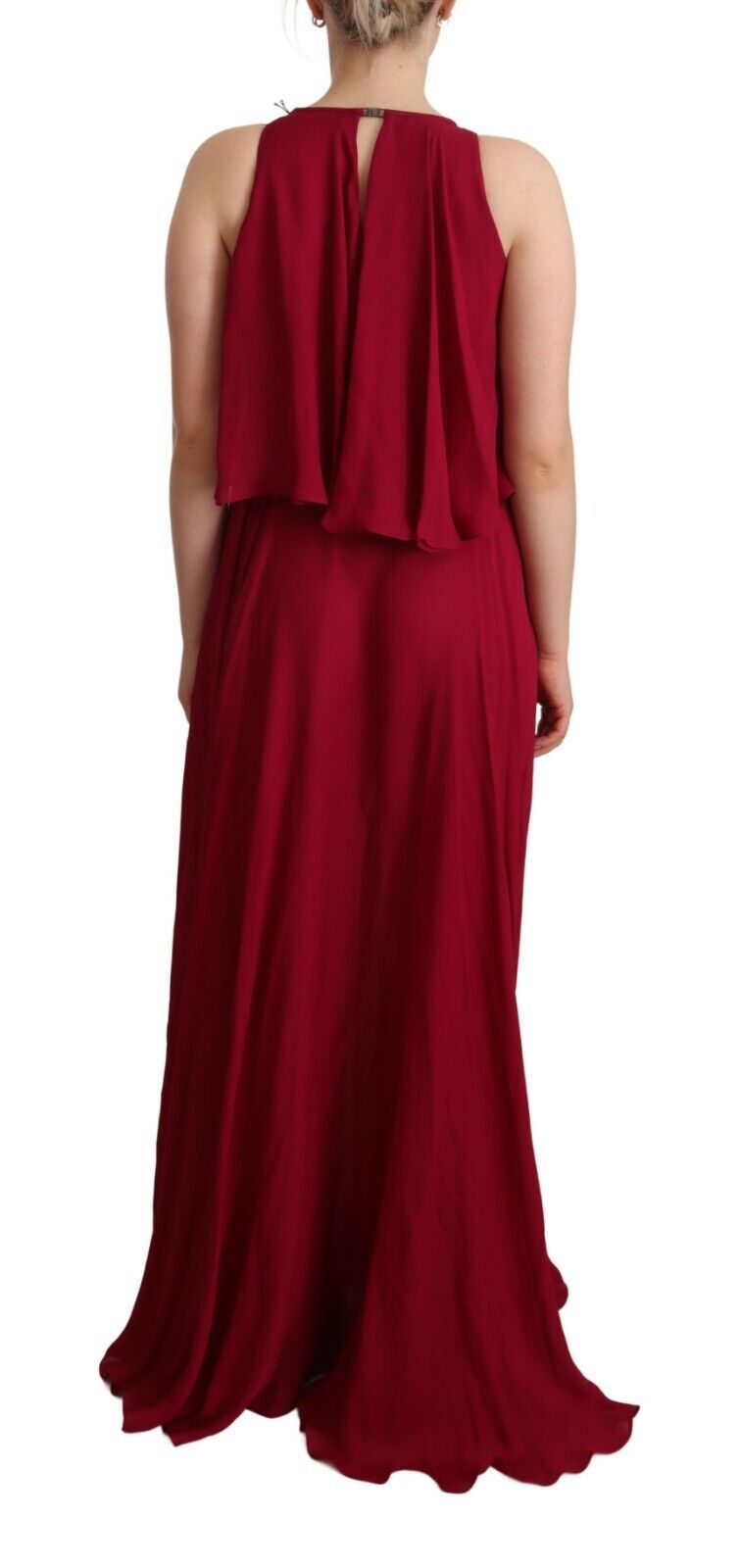  - Elegant Silk Sleeveless Ruffled Maxi Dress