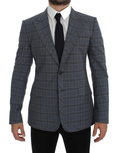  - Elegant Blue Checkered Slim Fit Blazer