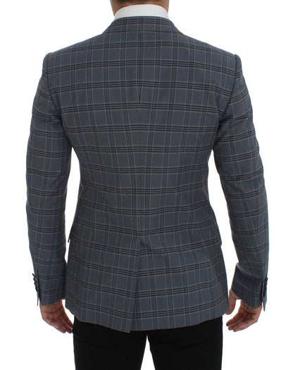  - Elegant Blue Checkered Slim Fit Blazer