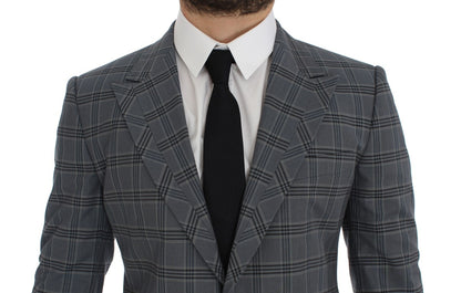  - Elegant Blue Checkered Slim Fit Blazer