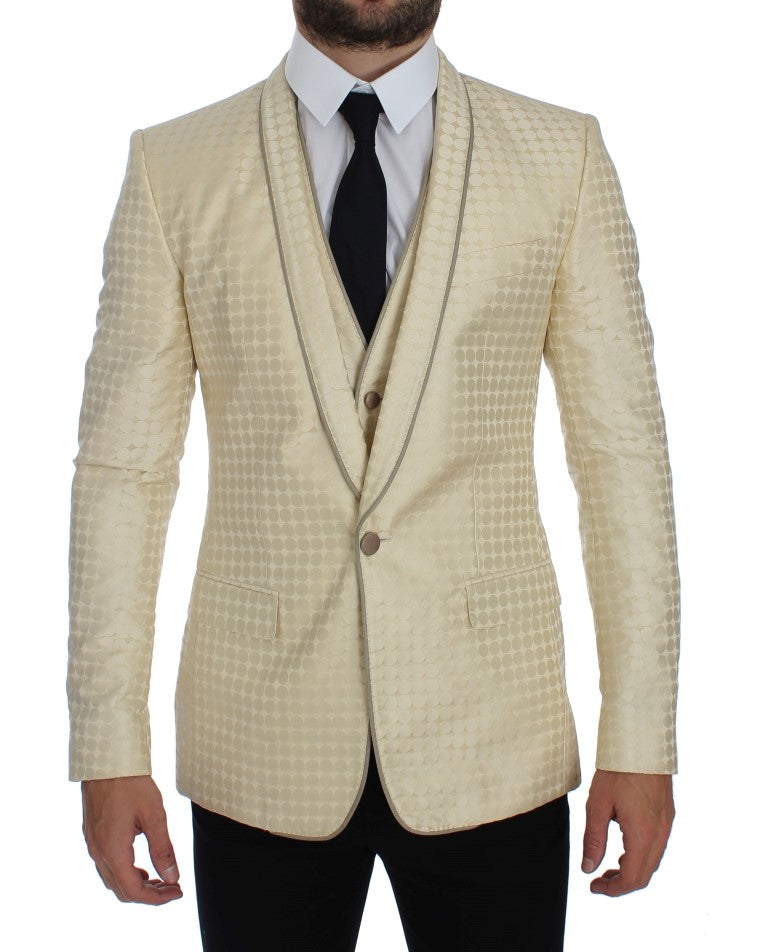  - Sophisticated Beige Polka Dotted Blazer & Vest