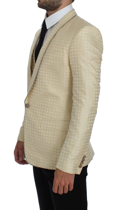  - Sophisticated Beige Polka Dotted Blazer & Vest