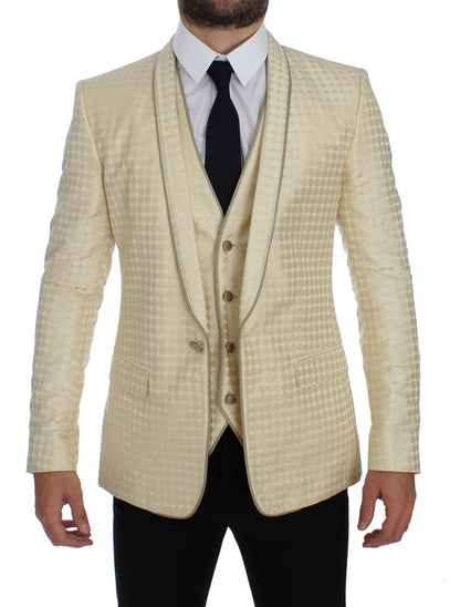  - Sophisticated Beige Polka Dotted Blazer & Vest