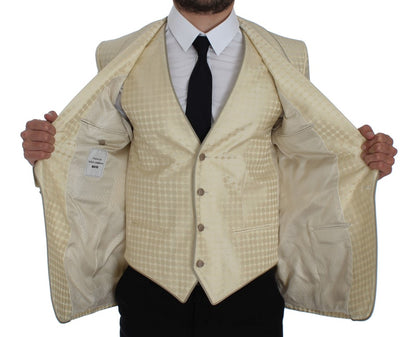  - Sophisticated Beige Polka Dotted Blazer & Vest