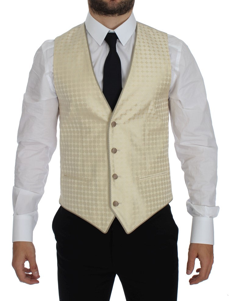  - Sophisticated Beige Polka Dotted Blazer & Vest