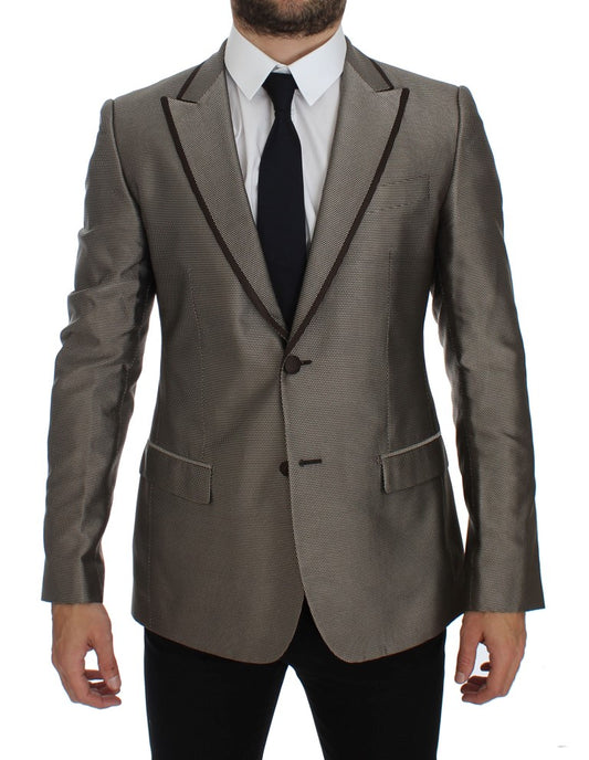  - Elegant Brown Silk Two-Button Slim Blazer