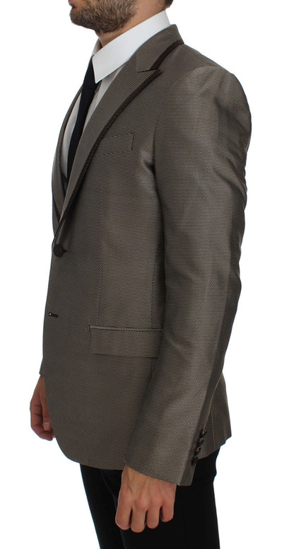  - Elegant Brown Silk Two-Button Slim Blazer