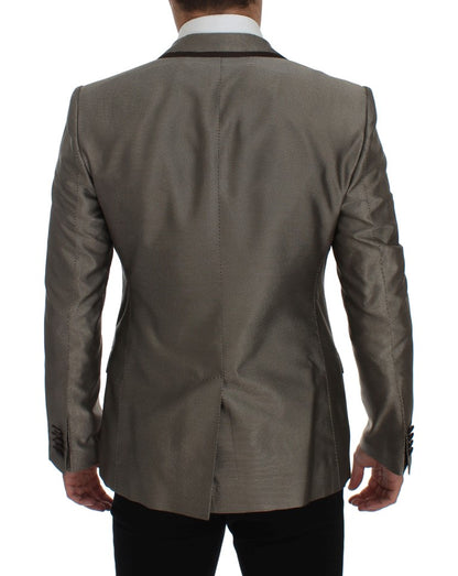  - Elegant Brown Silk Two-Button Slim Blazer