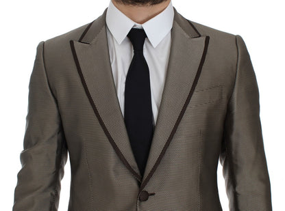  - Elegant Brown Silk Two-Button Slim Blazer