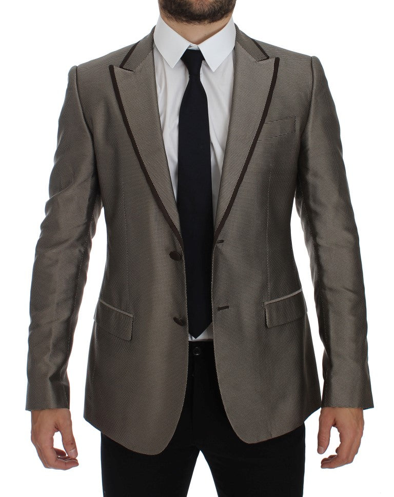  - Elegant Brown Silk Two-Button Slim Blazer