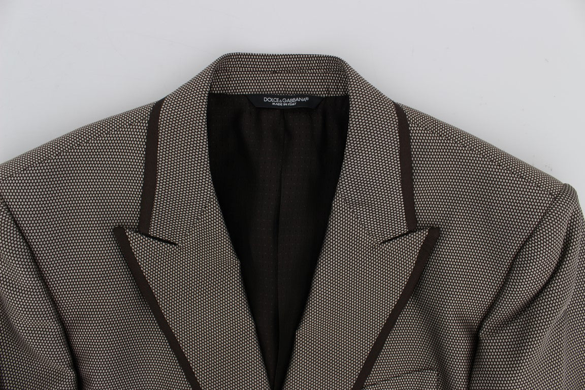  - Elegant Brown Silk Two-Button Slim Blazer