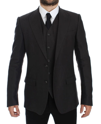  - Elegant Gray Linen Slim Fit Blazer and Vest