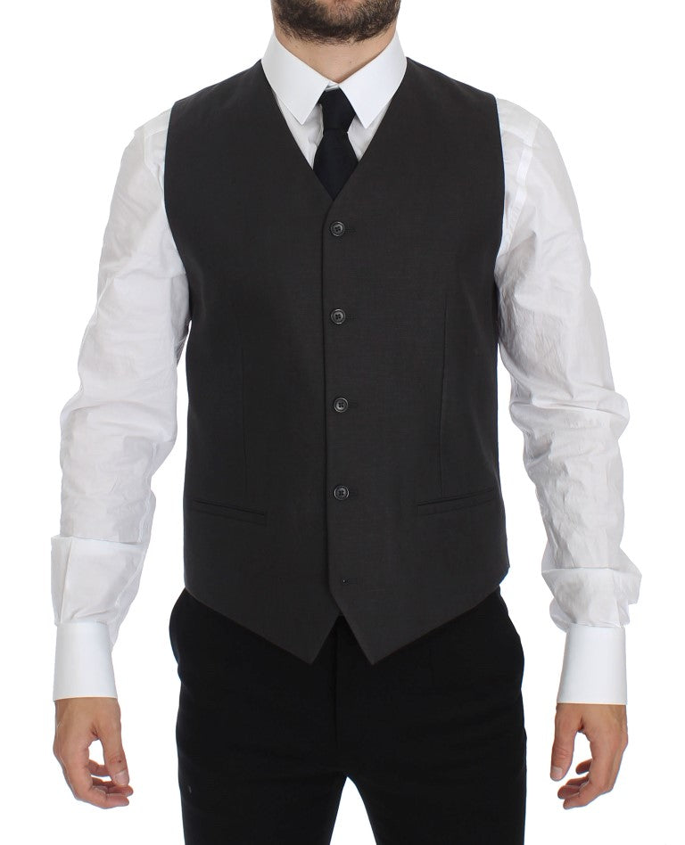  - Elegant Gray Linen Slim Fit Blazer and Vest