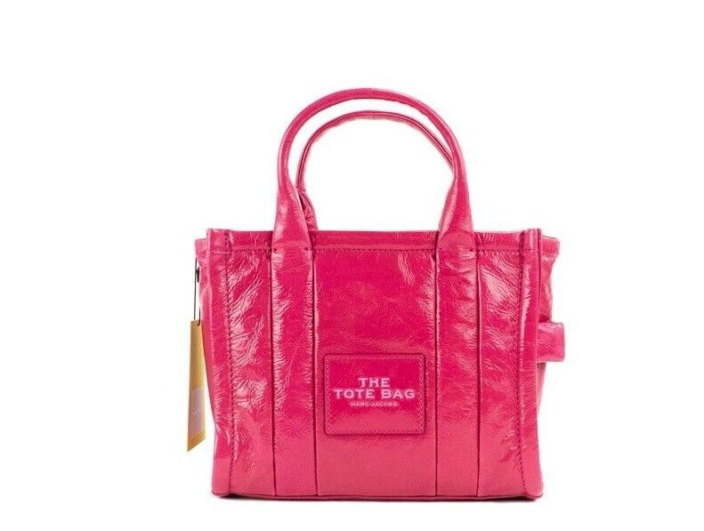  - The Shiny Crinkle Mini Tote Magenta Leather Crossbody Handbag Purse