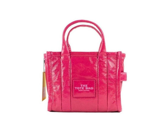  - The Shiny Crinkle Mini Tote Magenta Leather Crossbody Handbag Purse