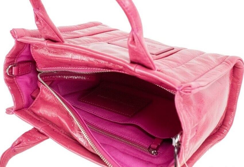  - The Shiny Crinkle Mini Tote Magenta Leather Crossbody Handbag Purse