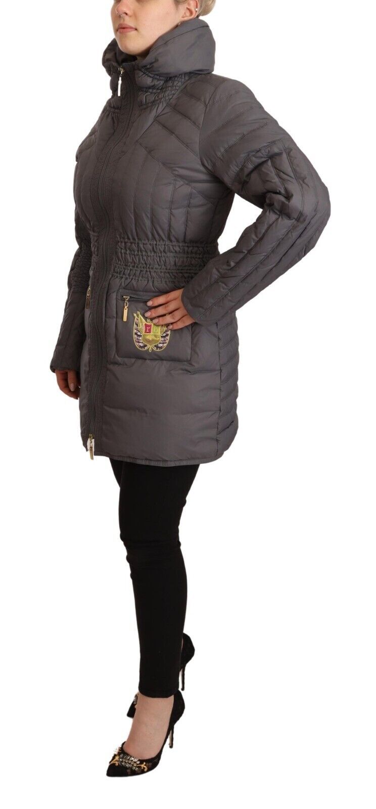  - Elegant Quilted Long Jacket with Logo Patch