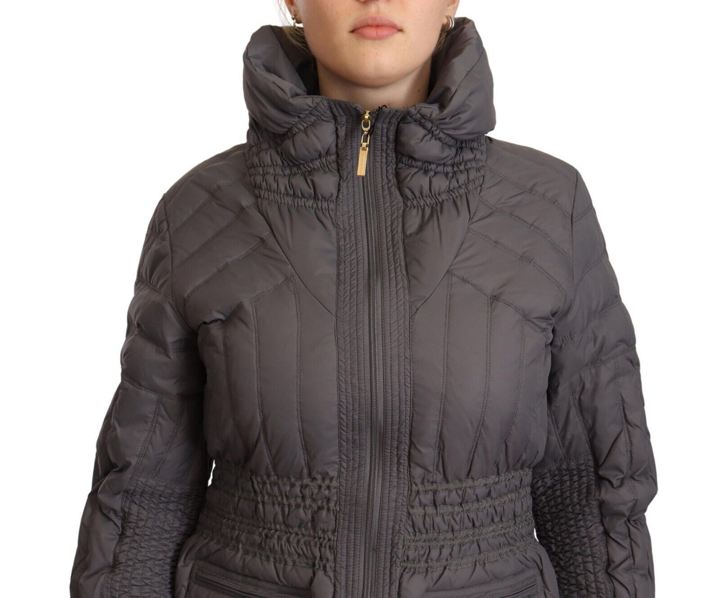  - Elegant Quilted Long Jacket with Logo Patch