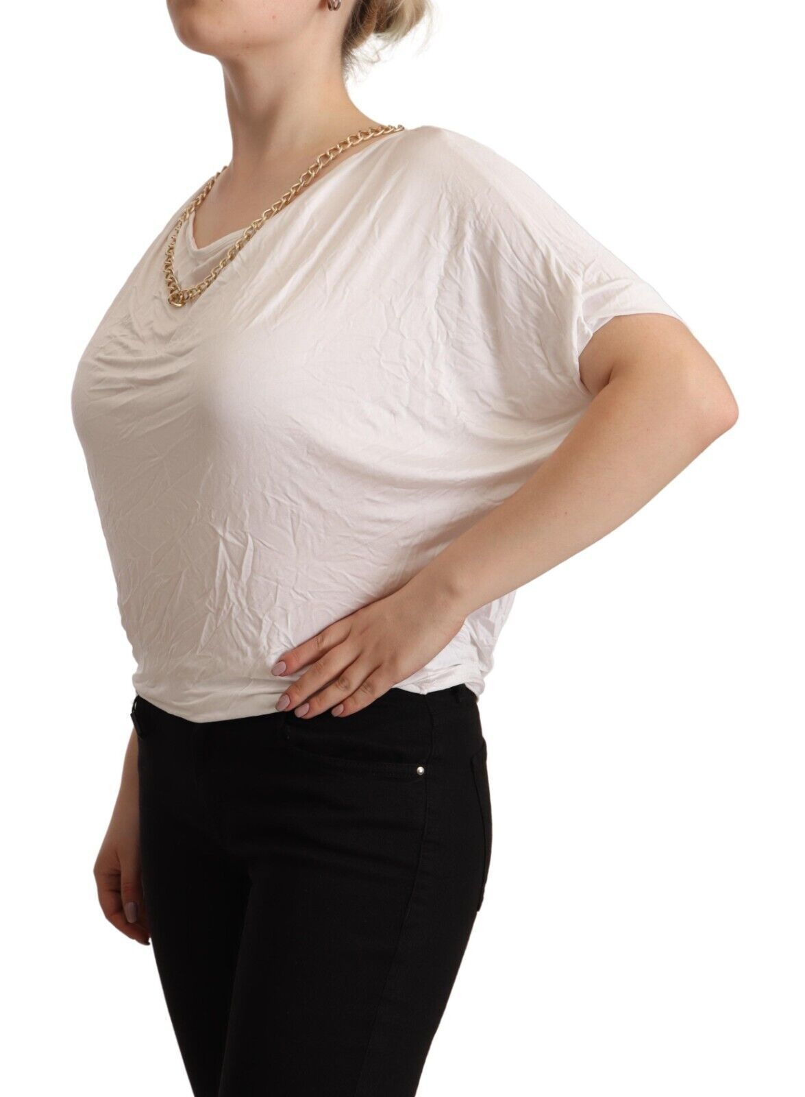  - Elegant White Gold Chain T-Shirt Top