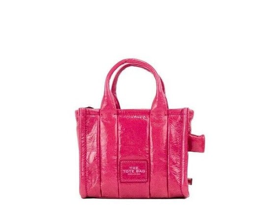  - The Shiny Crinkle Micro Tote Magenta Leather Crossbody Bag Handbag