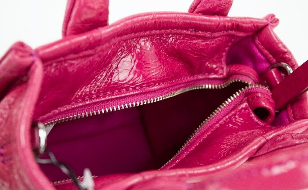  - The Shiny Crinkle Micro Tote Magenta Leather Crossbody Bag Handbag