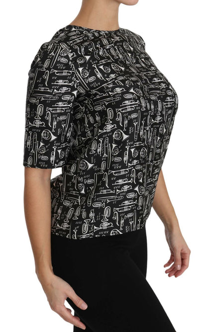  - Exquisite Trumpet Print Silk Blouse