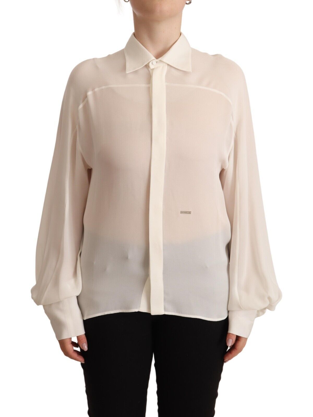  - Elegant Off White Silk Long Sleeve Blouse