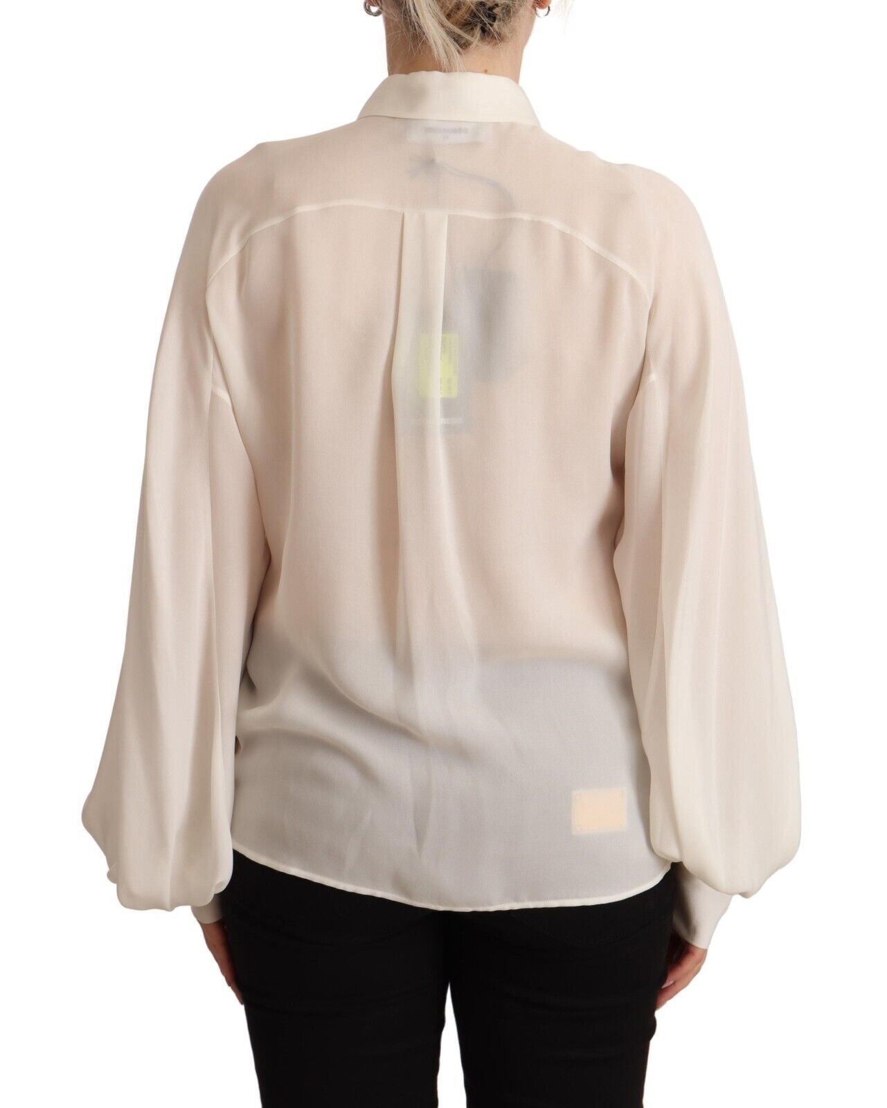  - Elegant Off White Silk Long Sleeve Blouse