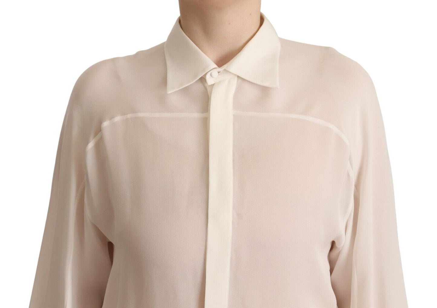  - Elegant Off White Silk Long Sleeve Blouse