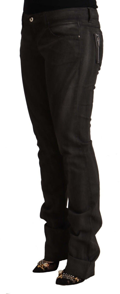  - Elegant Mid Waist Skinny Black Trousers