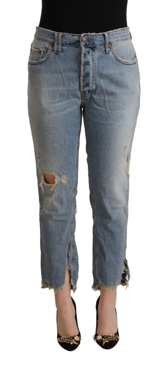  - Chic Distressed Mid Waist Cropped Denim