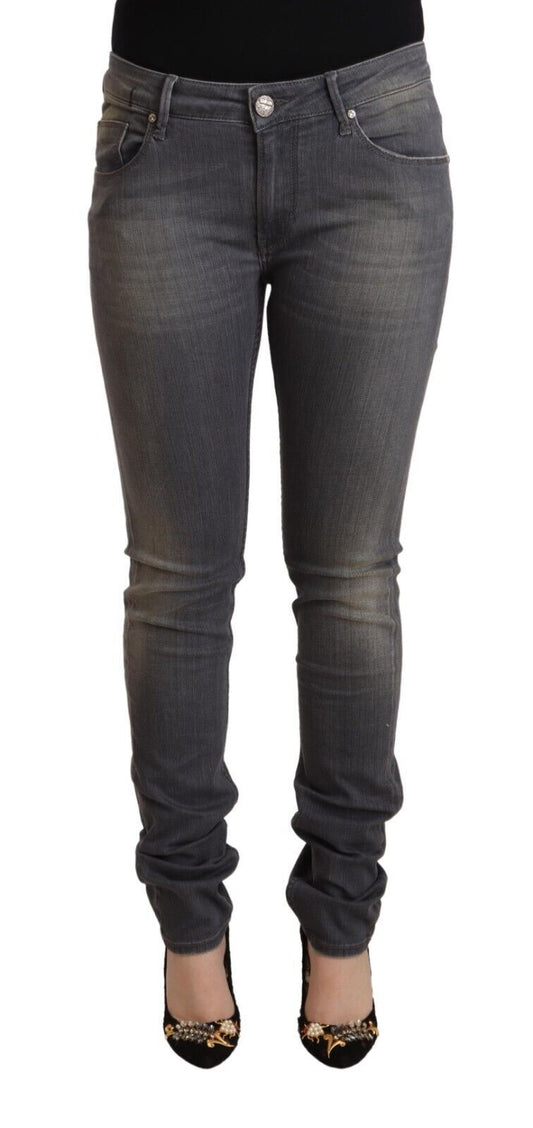  - Elegant Dark Gray Skinny Jeans - Low Waist Zip Closure