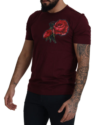  - Elegant Bordeaux Roses Motif Crewneck Tee