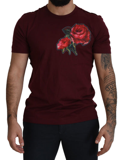  - Elegant Bordeaux Roses Motif Crewneck Tee