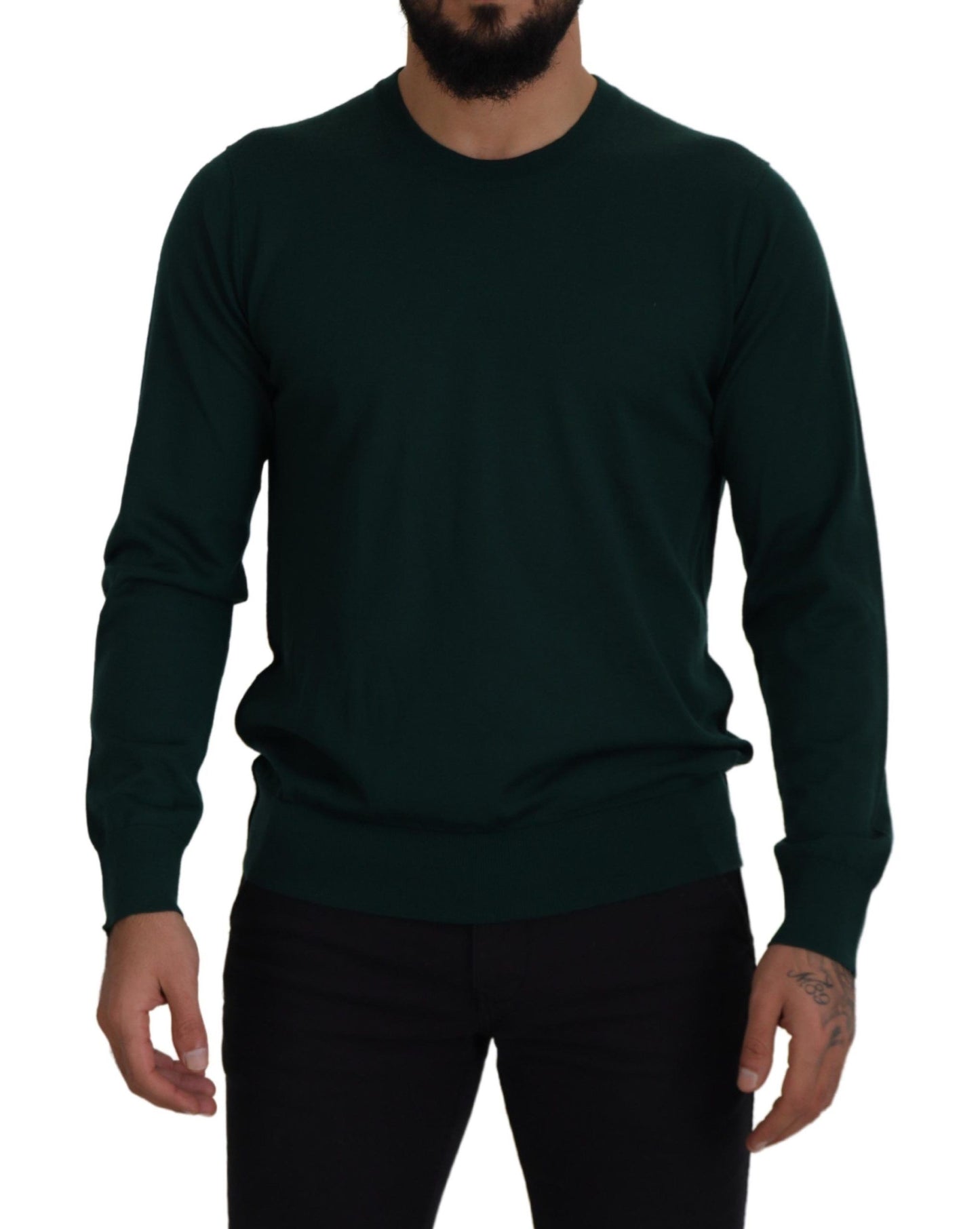  - Elegant Green Crewneck Cashmere Sweater