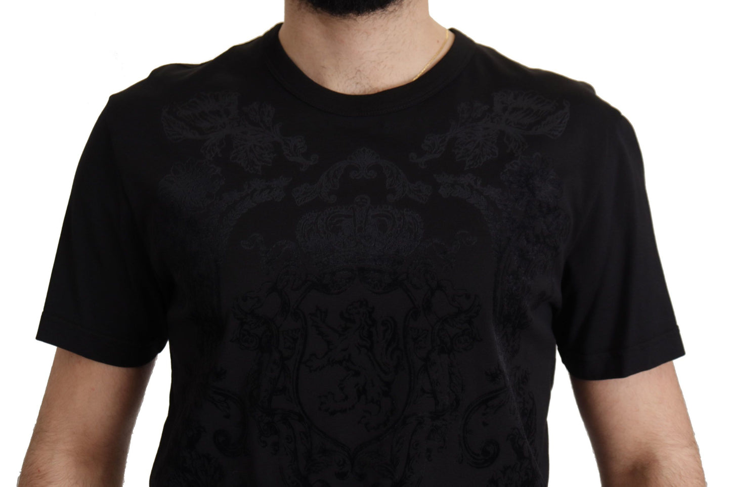  - Elegant Black Baroque Crewneck Tee