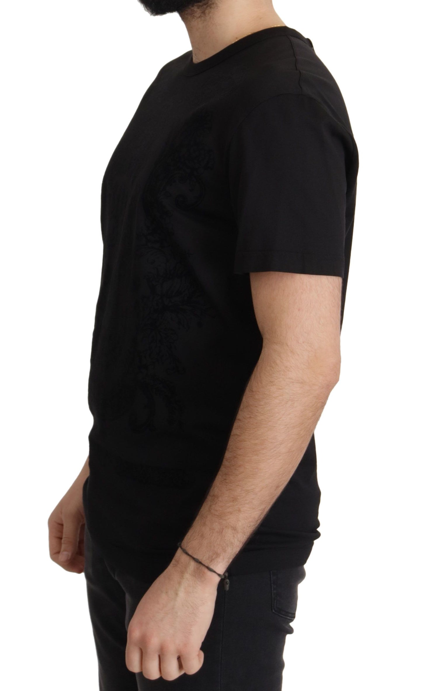  - Elegant Black Baroque Crewneck Tee